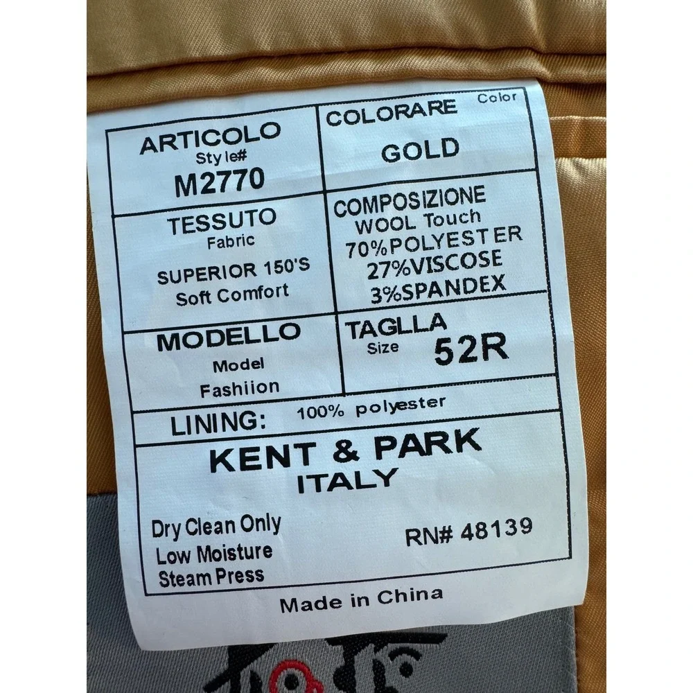Kent & Park Mens 3 Piece Suit Gold M2770‎ Superior 150s Wool Touch 52R New